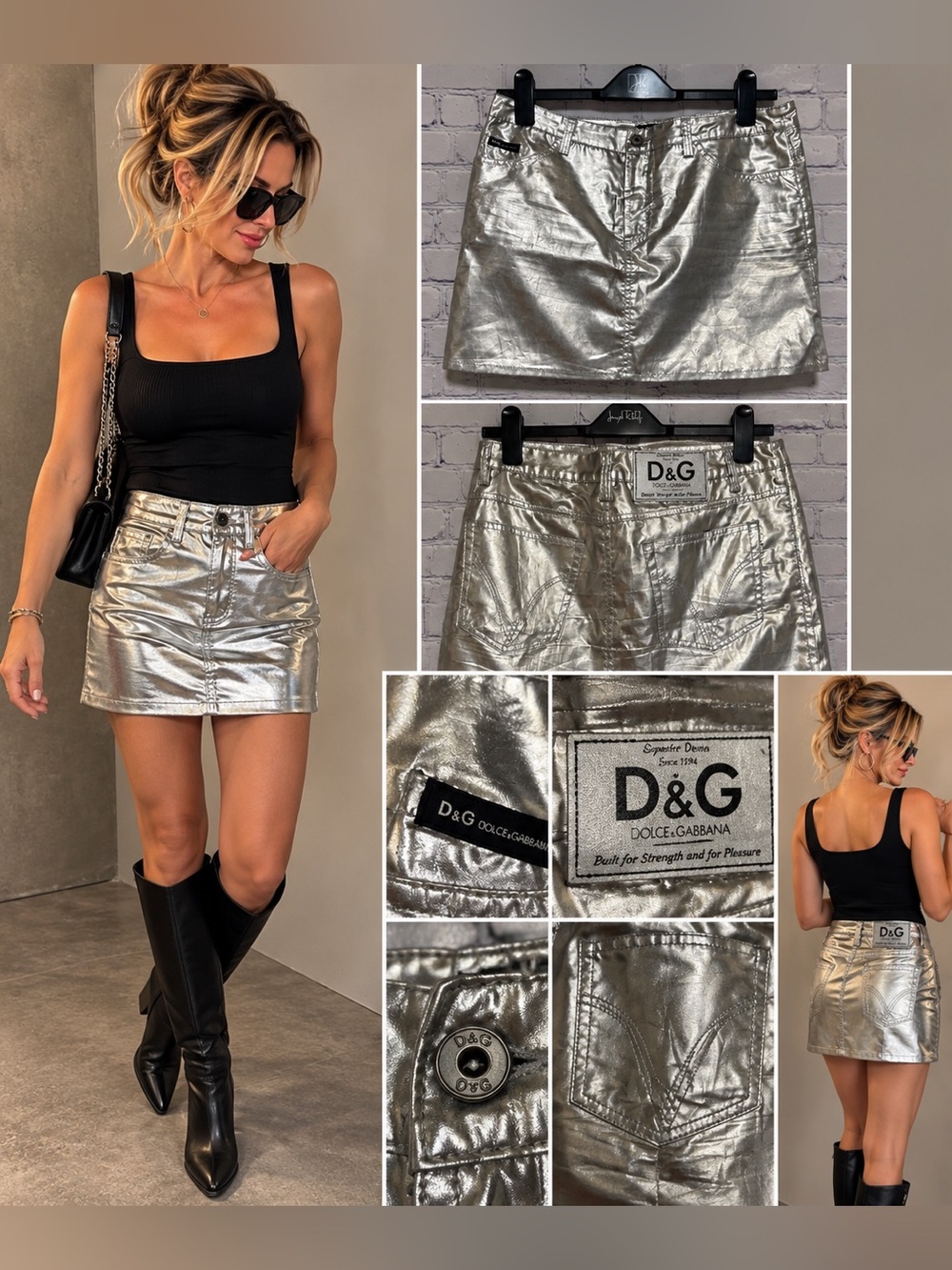 D&G Dolce & Gabbana Metallic Silver Mini Skirt Made in Italy Size 28